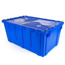18-Gallon Industrial Plastic Tote with Hinged Lids, Blue - Heavy-Duty Large 27" L x 17" W x 12" H Container